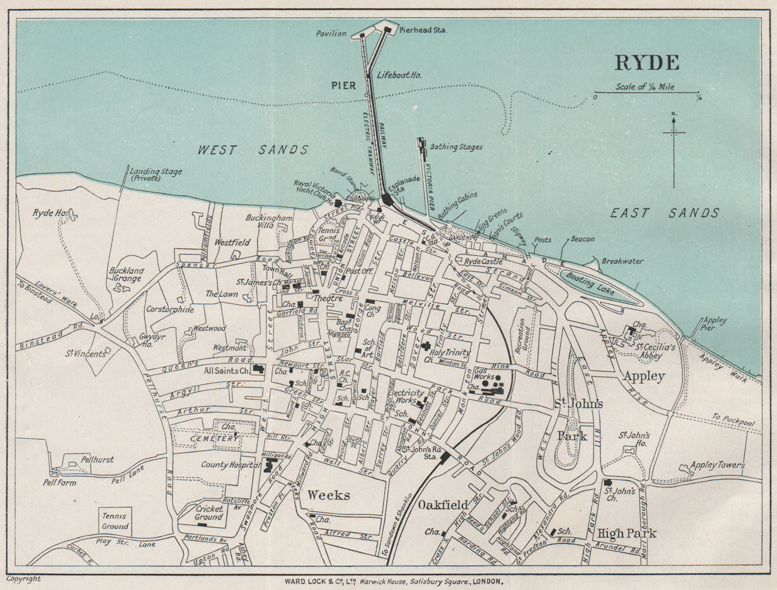 RYDE vintage town/city plan. Isle of Wight. WARD LOCK 1922 old antique map